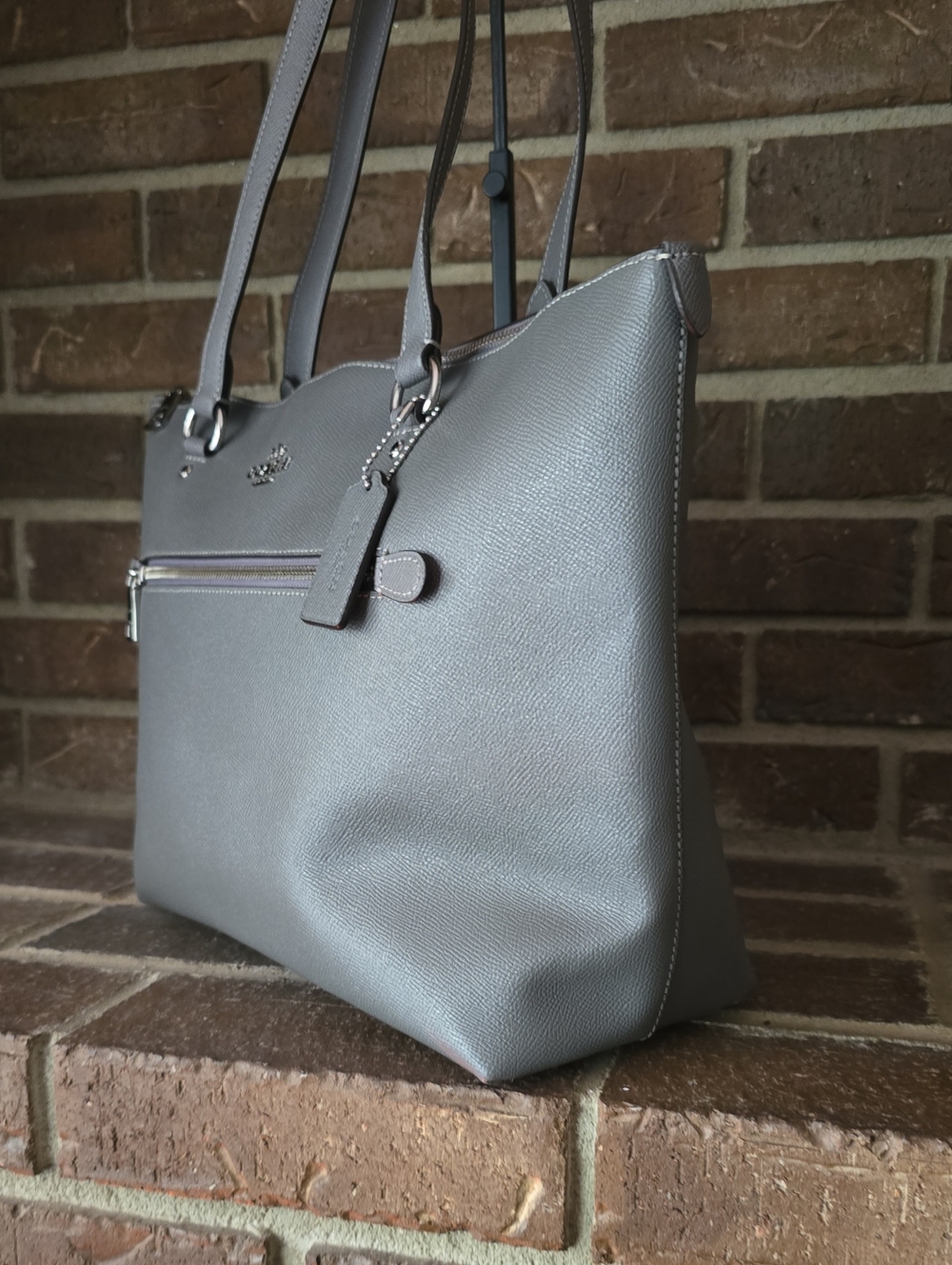 Coach Gallery Leather Tote Bag Handbag Leather Gray - Picture 2 of 7
